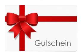 Geschenkgutschein in Weiß mit rotem Geschenkband und Schleife, elegant gestaltet mit klarem Schriftzug